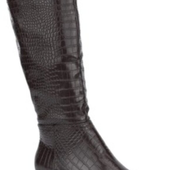Olivia Miller Faux Crocodile Leather Women's Tall Riding Knee Boots Black Size 6 - Picture 2 of 6